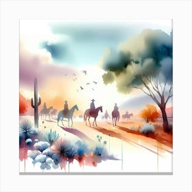 Watercolor Cowboys In The Desert 5 Canvas Print