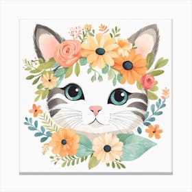 Floral Baby Cat Nursery Illustration (29) Canvas Print