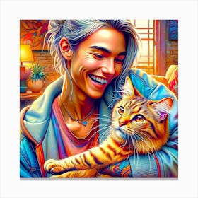 Portrait Of A Girl With A Cat - Millenial Canvas Print