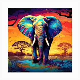 Elephant In The Sunset 3 Canvas Print