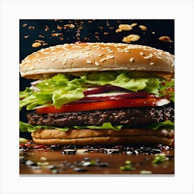 Burger In The Air Canvas Print