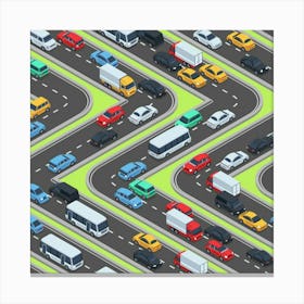 Urban Cars Seamless Texture Isometric Roads Car Traffic Seamless Pattern With Transport City Vector Illustration Canvas Print