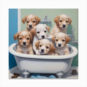 Puppies In A Tub 3 Canvas Print