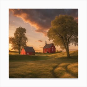 Sunset At The Red Barn Canvas Print