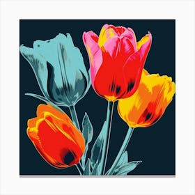 Andy Warhol Style Pop Art Flowers Tulip 3 Square Canvas Print