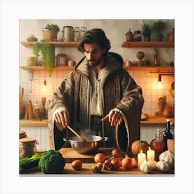 Young mage cooking a meal in a modern kitchen 1 Canvas Print