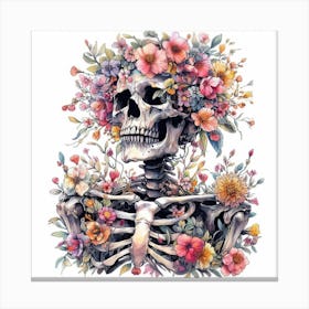 Skeleton With Flowers Canvas Print