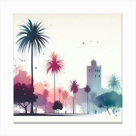 Cityscape With Palm Trees 1 Canvas Print