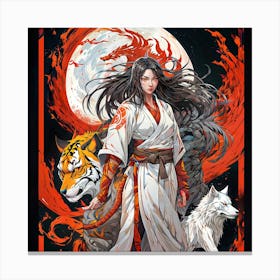 Dragon's Asian girl Glow Canvas Print