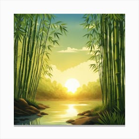 A Stream In A Bamboo Forest At Sun Rise Square Composition 233 Canvas Print