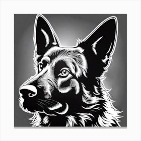 German Shepherd, Black and white illustration, Dog drawing, Dog art, Animal illustration, Pet portrait, Realistic dog art Canvas Print