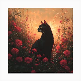 Black Cat in a Floral Sunset Garden 8 Lienzos