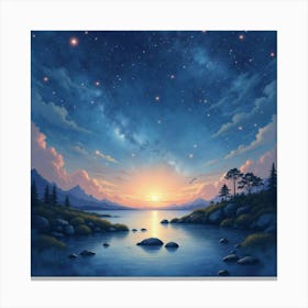 Serene Watercolor View Of A Celestial Star Field 1 Canvas Print