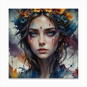 Girl With Flowers In Her Hair Canvas Print