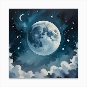 Moon And The Stars Art Print Canvas Print