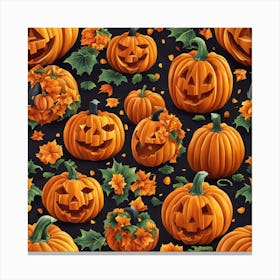 Halloween Pumpkins Seamless Pattern 1 Canvas Print