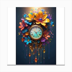 Clock With Flowers Canvas Print
