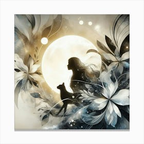 Cat silhouette in the moonlight 3 Canvas Print