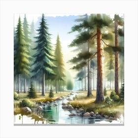 Watercolor Of A Forest 4 Canvas Print