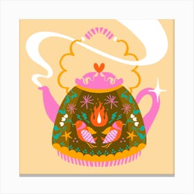 Lively Teapot Square Canvas Print