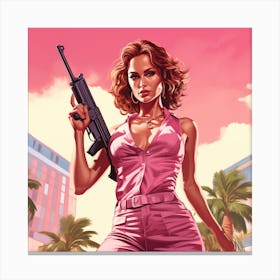 GTA Style Jennifer Lopez With A Gun Canvas Print