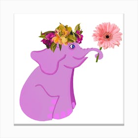 Elephant With Flower Crown Canvas Print