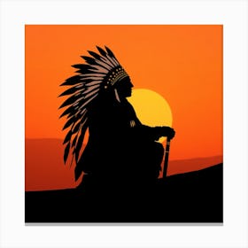 Silhouette Of Native American Chief Canvas Print