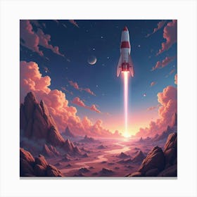 Rocket Navigating A Watercolor Beautiful Asteroid Field 1 Canvas Print