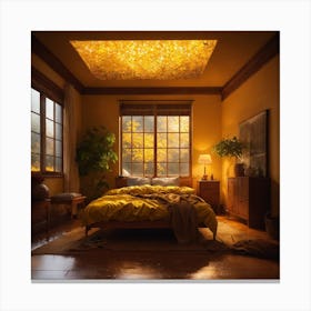 Bedroom With A Yellow Ceiling Canvas Print