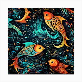 Seamless Pattern With Colorful Fishes Canvas Print