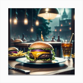 Burger In The Restaurant 1 Canvas Print
