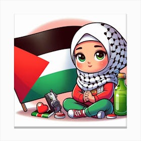 Palestinian Girl With Flag Canvas Print