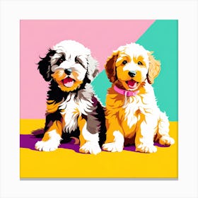 Portuguese Water Dog Pups, This Contemporary art brings POP Art and Flat Vector Art Together, Colorful Art, Animal Art, Home Decor, Kids Room Decor, Puppy Bank - 134th Canvas Print
