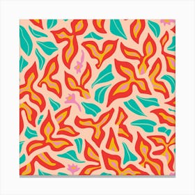 BOUGAINVILLEA Tropical Hawaiian Abstract Floral Botanical in Red Yellow Turquoise Pink on Blush Canvas Print