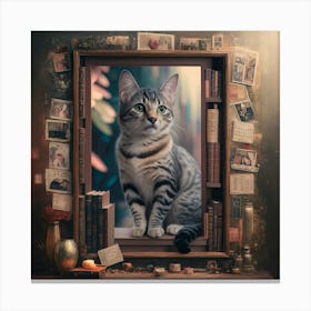 Cat In A Book Canvas Print