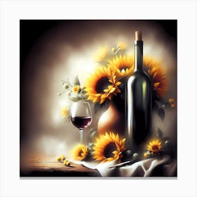 Sunflowers And Wine 1 Canvas Print