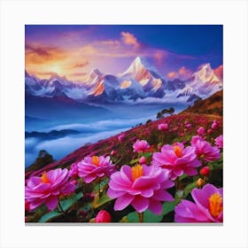 Lotus Flowers In The Mountains Canvas Print