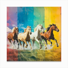 Rainbow Horses Galloping Collage 3 Canvas Print