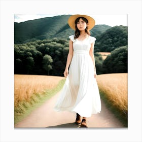 Girl In A White Dress Canvas Print