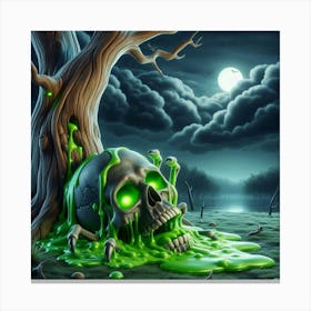 Halloween Skull In The Tree Canvas Print