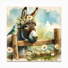Donkey With Daisies Canvas Print
