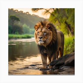 Lion In The River Canvas Print