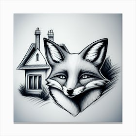 Fox And House Canvas Print