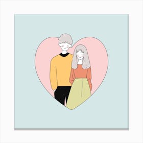 Love Bubble: Cute Couple Illustration in a Heart Canvas Print