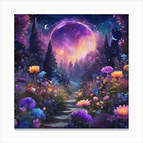 Moon And Flowers Canvas Print