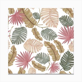 Nature Color Hand Drawn Tropical Leaves Pattern Square Canvas Print