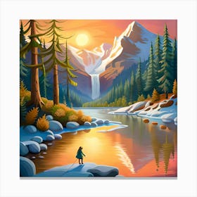 Landscape With Mountains And River 1 Canvas Print