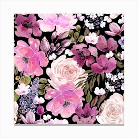 Floral Chaos Dark Pink Canvas Print