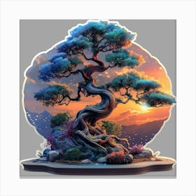 A Bonsai Tree Sticker, Miniature Tree Design, Encompassed By A White Border Featuring A Double Vision Holographic Effect 1 Toile