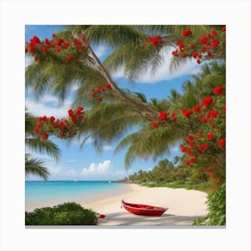 Red Boat On The Beach 2 Canvas Print